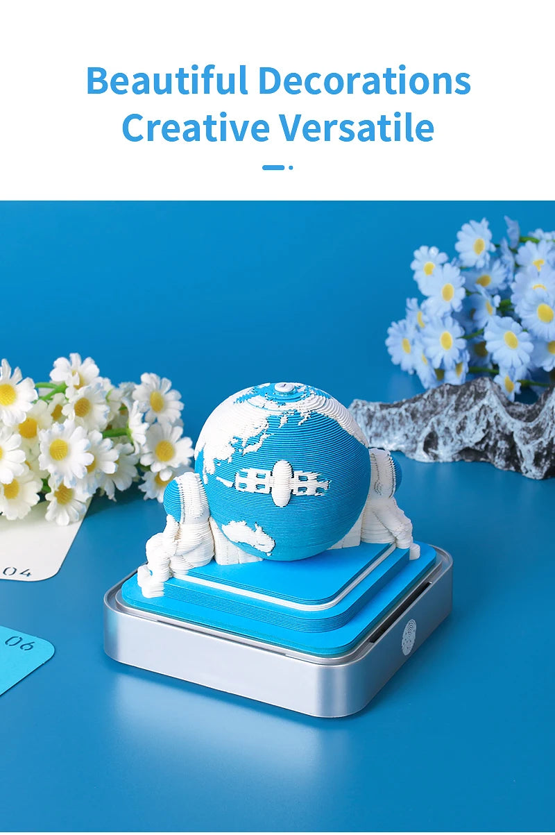Omoshiroi Block 3D Notepad Earth Calendar 2024 Memo Pad Kawaii 3D Calendar Paper Notes Block Desktop Decoration New Years Gift