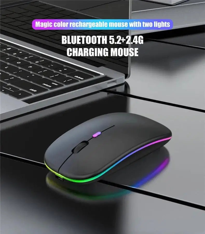 Souris sans fil rechargeable silencieuse à rétroéclairage LED pour ordinateur portable, récepteur 2,4 GHz, souris optique double mode Bluetooth