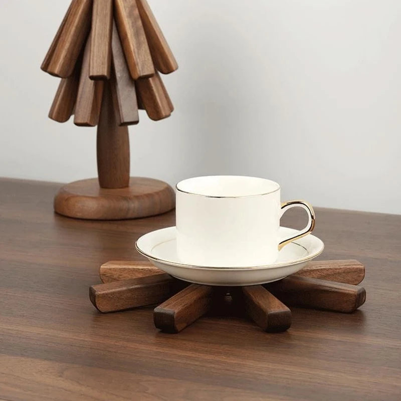 Salvamanteles de madera para platos calientes, almohadilla aislante, juego de salvamanteles con forma de árbol, posavasos para teteras, ollas calientes, regalo de Halloween y Navidad