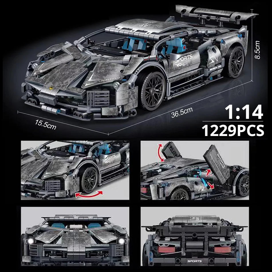 1280 piezas 1:14 bloques de construcción coche MOC ciudad velocidad lujo auto de carreras vehículo con súper corredores ladrillos juguetes para niños regalo.