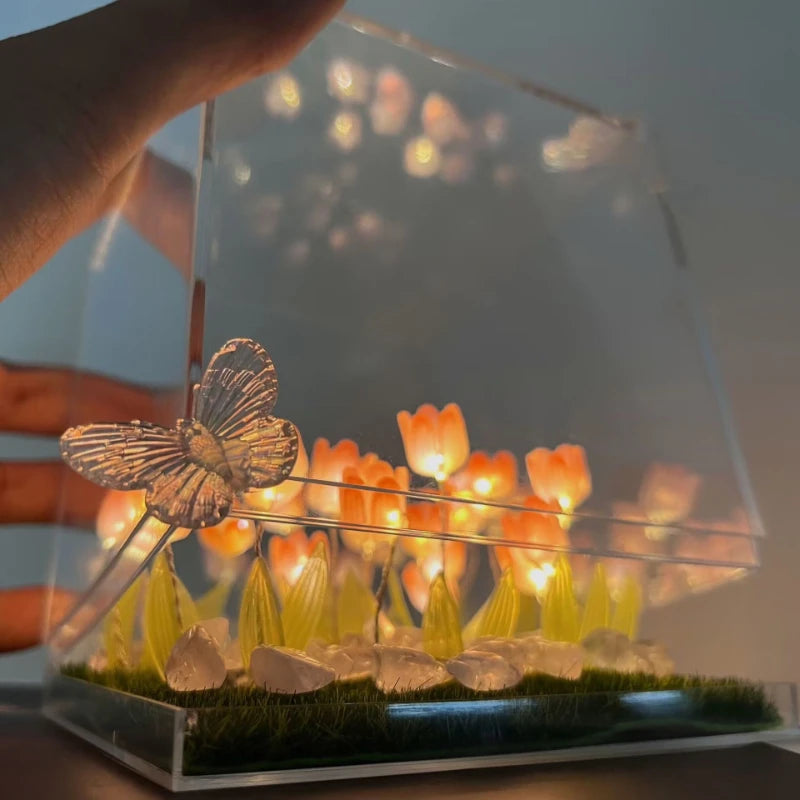 Artificial Tulip Flower Lamp Christmas Gifts Handmade DIY Infinity Tulips Garden Night Light LED Wedding Decor Birthday Gift