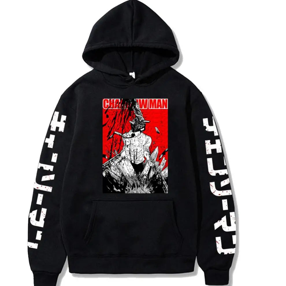 2024 Japanese Anime Hoodie Chainsaw Man Logo Gothic Printed Long Sleeve Streetwear Sweatshirt Fashion New Oversized Hip Hop Clot