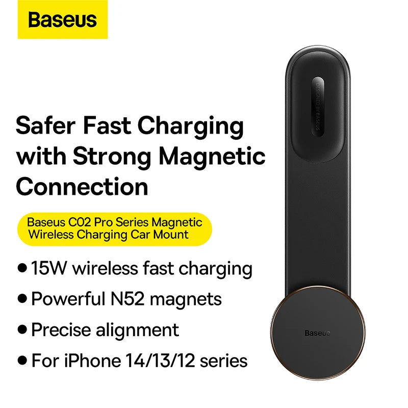 Baseus C02 Pro Series - Soporte magnético de carga inalámbrica para coche, color negro