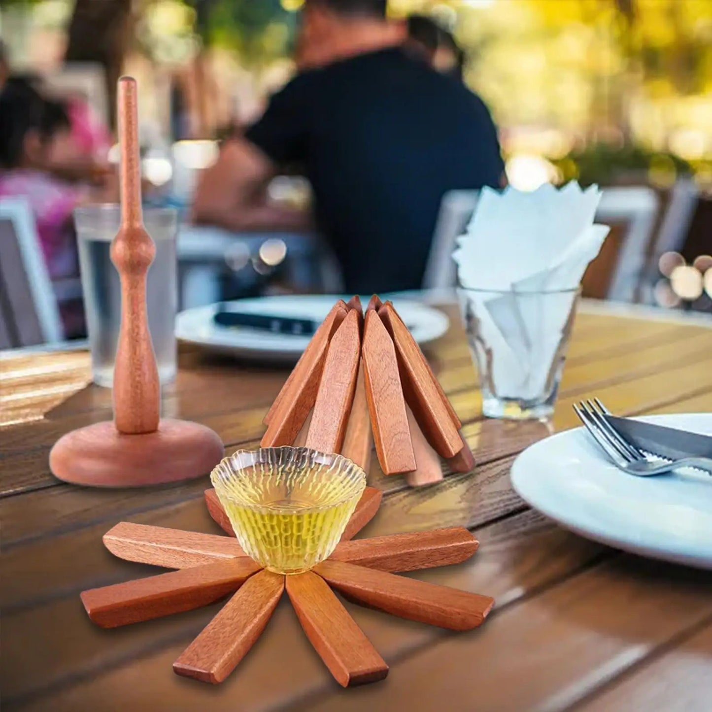 Salvamanteles de madera para platos calientes, juego de manteles individuales con diseño de árbol, posavasos plegables para platos, cuencos, teteras, decoración de mesa de cocina