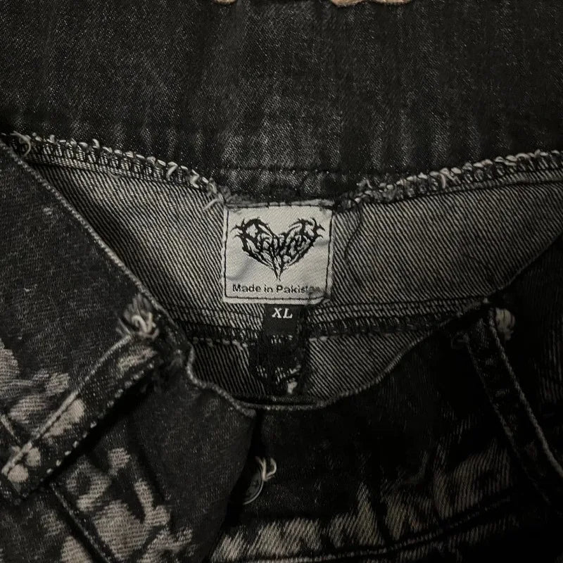 2024 American New Fashion Embroidered Denim Shorts With Oversized Geometric Patterns Women Y2K Harajuku Hip Hop Shorts