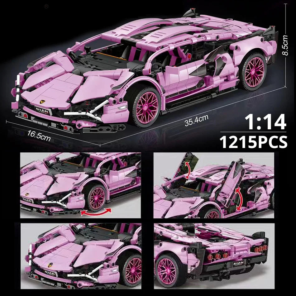 1280 piezas 1:14 bloques de construcción coche MOC ciudad velocidad lujo auto de carreras vehículo con súper corredores ladrillos juguetes para niños regalo.