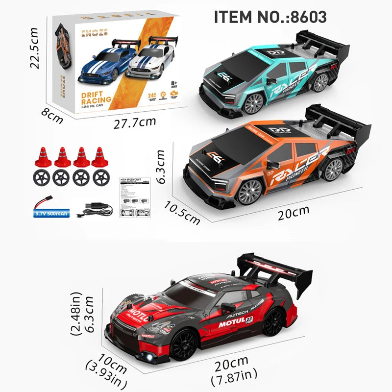 1:24 Coche de derrape RC de alta velocidad Mustang 4WD Coche de carreras de control remoto Regalo Coche de carreras de competición Juguete para niños Neumático reemplazable