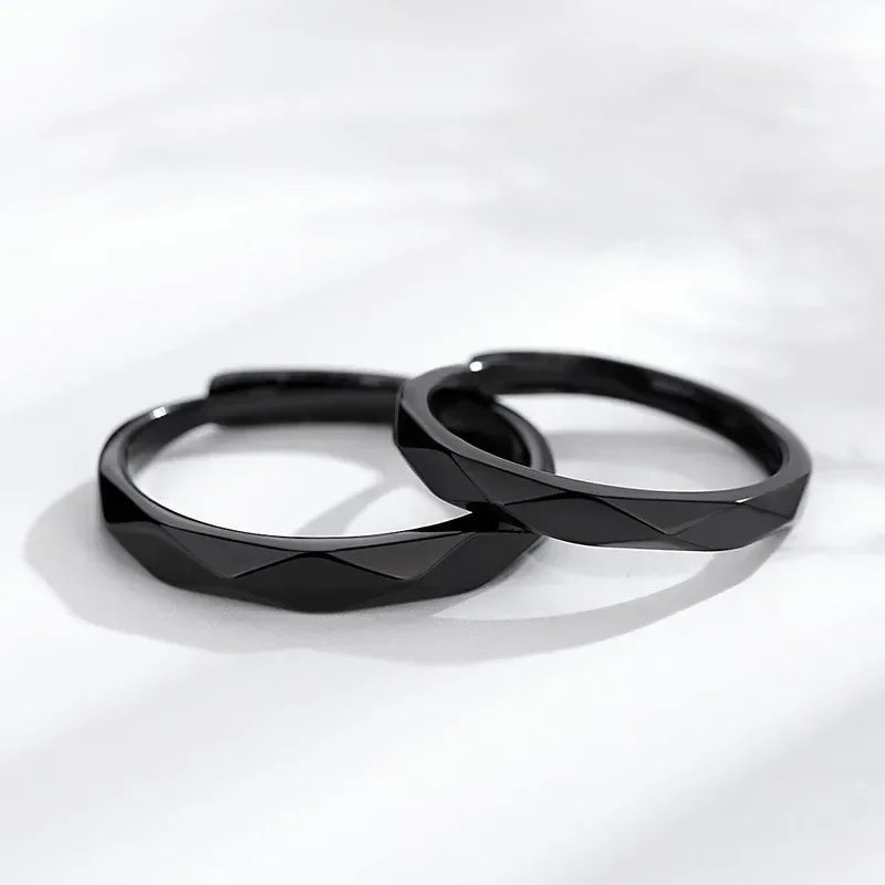 1 par de anillos de pareja de rombos blancos y negros, anillo abierto para mujeres y hombres, anillos de dedo ajustables, regalo de joyería de aniversario para amantes románticos