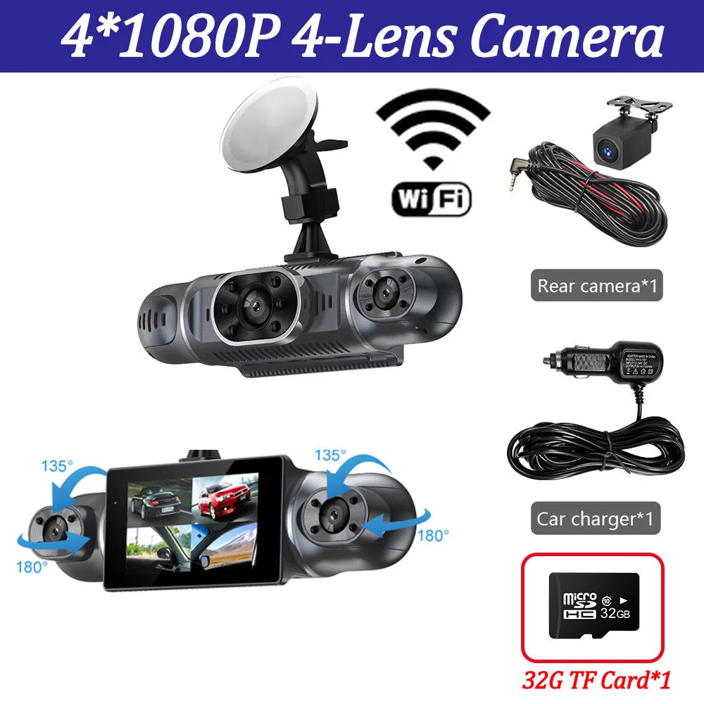4 Channel Dash Cam for Cars 4*1080P WIFI Control Video Recorder 360° Car DVR Rear View Camera 24H Parking Monitor Car Assecories