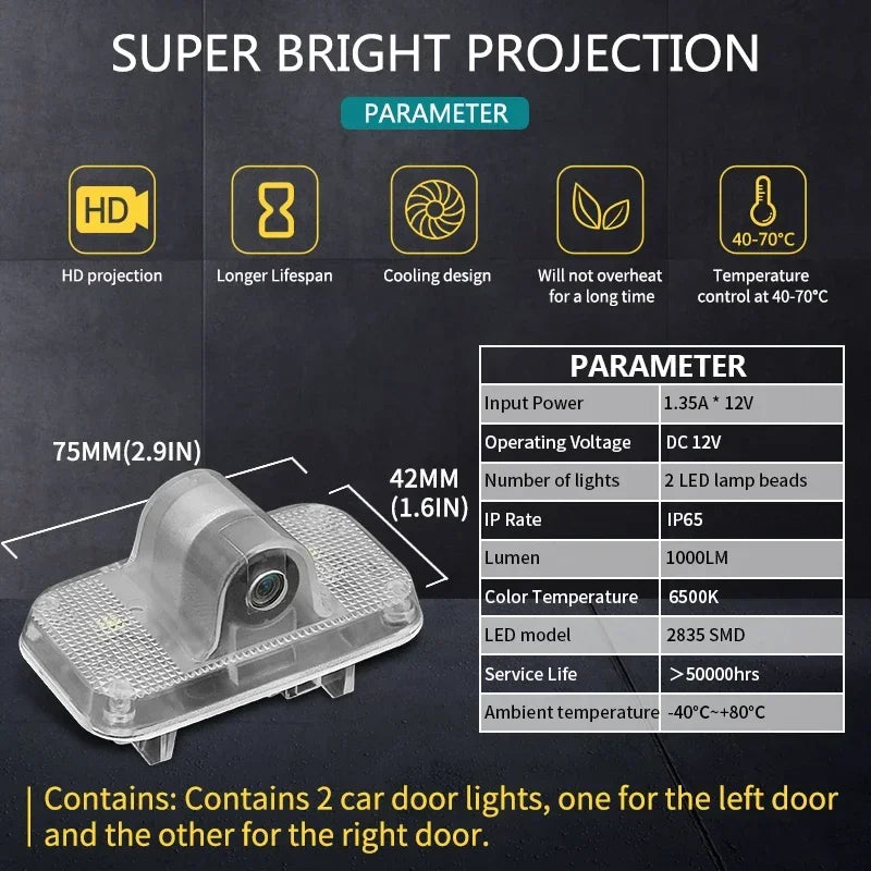 2Pcs Car Door Welcome LED Light Laser Projector Lamps Decor Accessories For Nissan X-trail T30 T31 2004 2005 2006 2007 2008-2014
