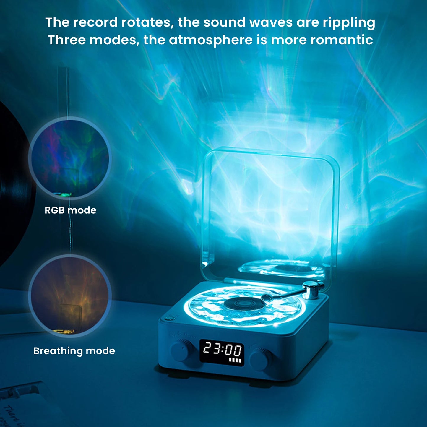 Vintage Vinyl Bluetooth Speaker Waves Vinyl Player White Noise Altavoz Bluetooth Retro Sleep Aid Turntable Speaker with Light
