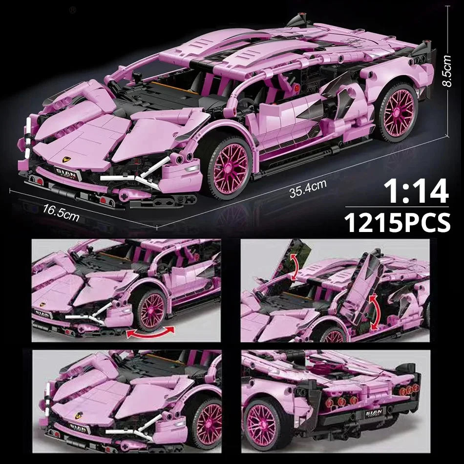 1280 piezas 1:14 bloques de construcción coche MOC ciudad velocidad lujo auto de carreras vehículo con súper corredores ladrillos juguetes para niños regalo.