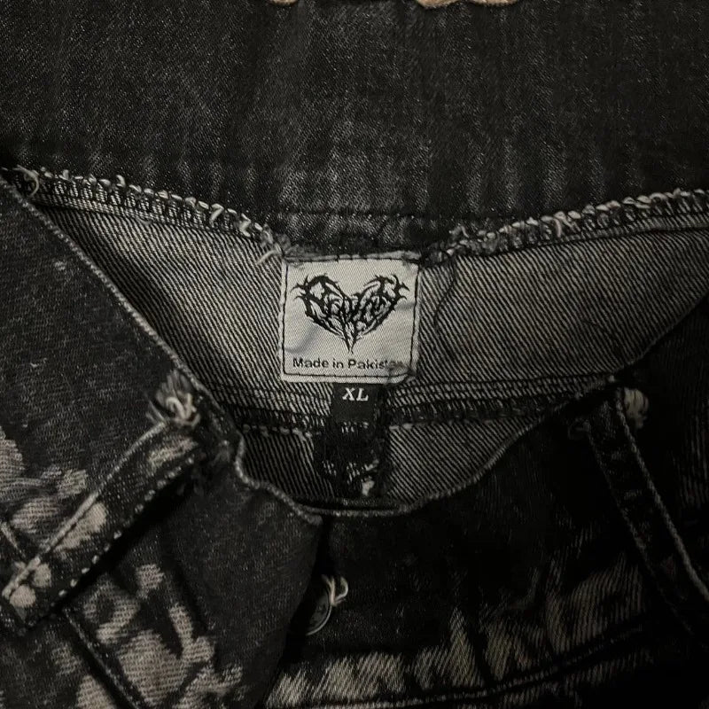 2024 American New Fashion Embroidered Denim Shorts With Oversized Geometric Patterns Women Y2K Harajuku Hip Hop Shorts