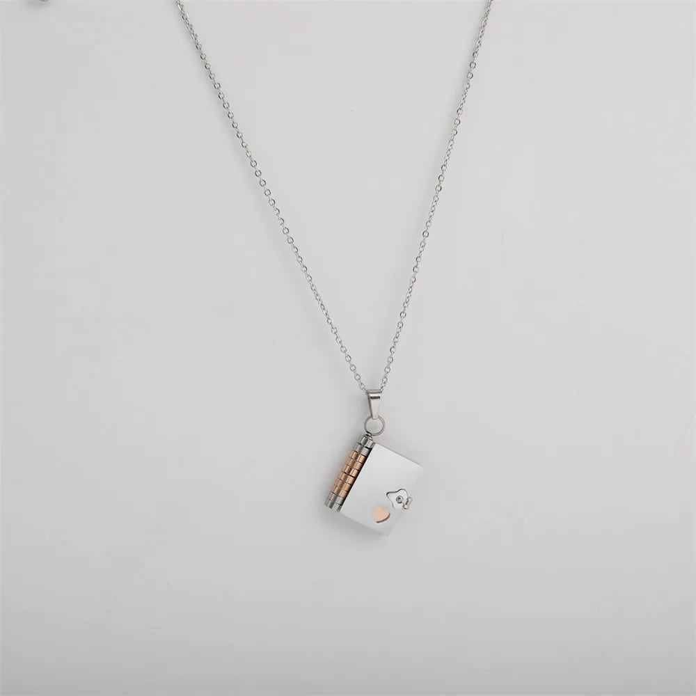 3 Pages Book Custom Name Necklace Openable Love Letter Personalized Text Pendant Unisex Chain Girl Valentine Day Gift waterproof