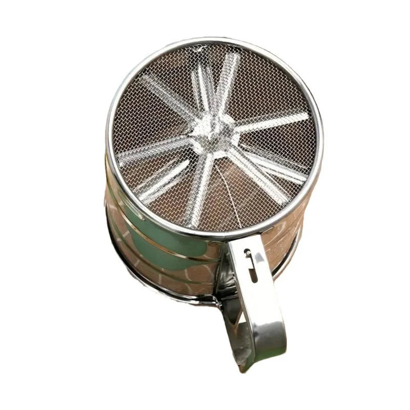Stainless Steel Flour Sifter Powder Sieve Handheld Flour Sifter Powder Sieve Cup Double-Layer Hand Filter Powder Sieve Hand-Cran