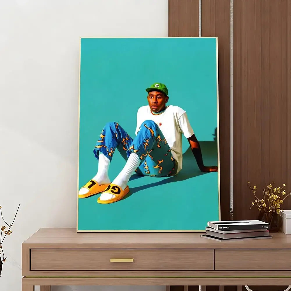 1 póster con impresión retro de Tyler The Creator, cantante y rapero, adhesivo HD resistente al agua para dormitorio, entrada, hogar, sala de estar, decoración de pared