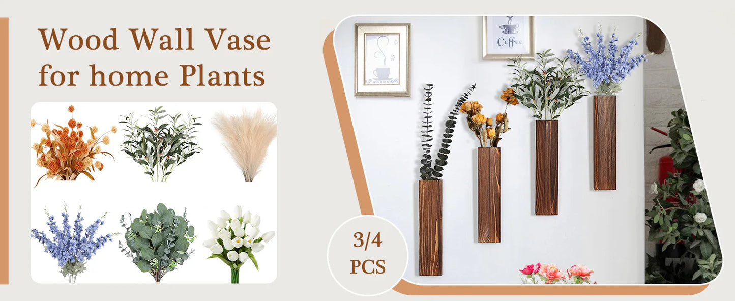 Jardinera de madera para pared, decoración de pared para plantas de flores artificiales, soportes de madera para plantas, jarrón de bolsillo para colgar en la pared para sala de estar