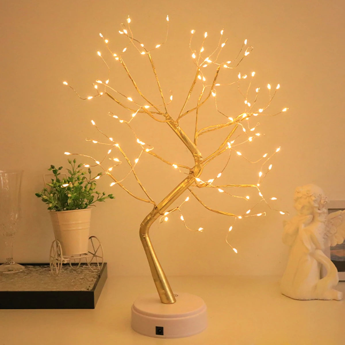 36/72/108 Bonsai Tree Led Lamp Table Usb Room Fairy Bedside Light 8modes Wire Bedroom Tabletop Night Switch Lights Christmas Diy