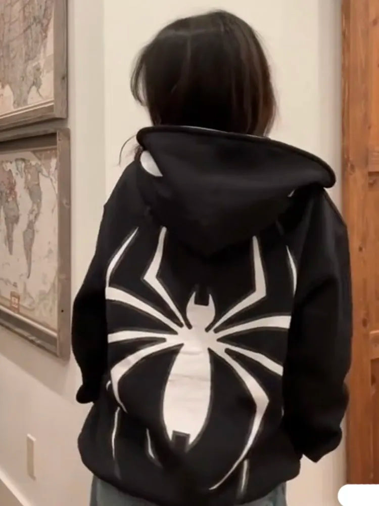 Sudadera con capucha Y2k Emo para mujer, ropa de calle con cremallera estilo punk araña, sudadera con gráfico de gran tamaño, ropa gótica Harajuku Kpop Alt para hombre