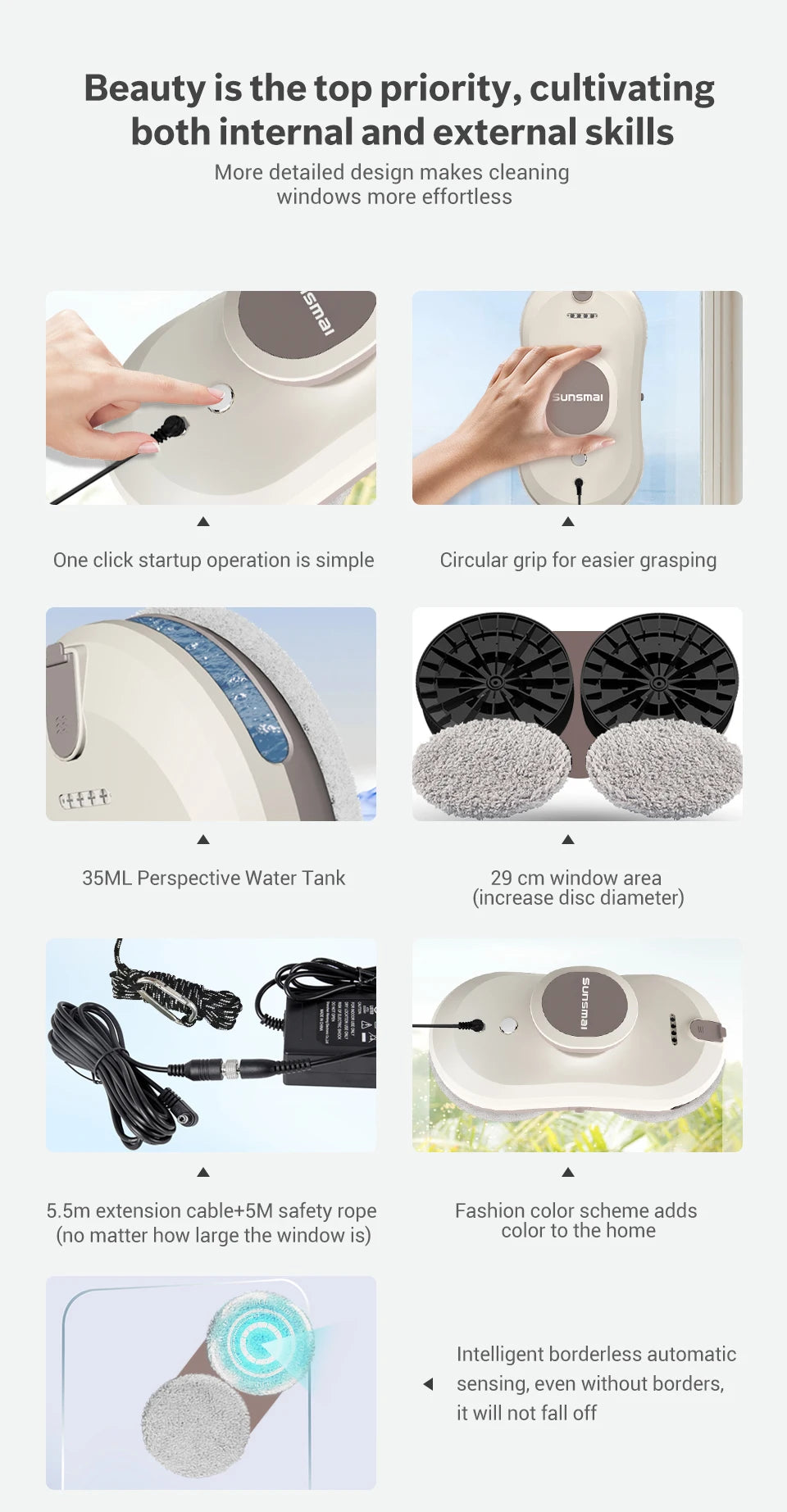 SUNSMAI Robot Window Cleaning Machine Window Washing Robot Double Sided Water Spray Type Window Cleaning Robot