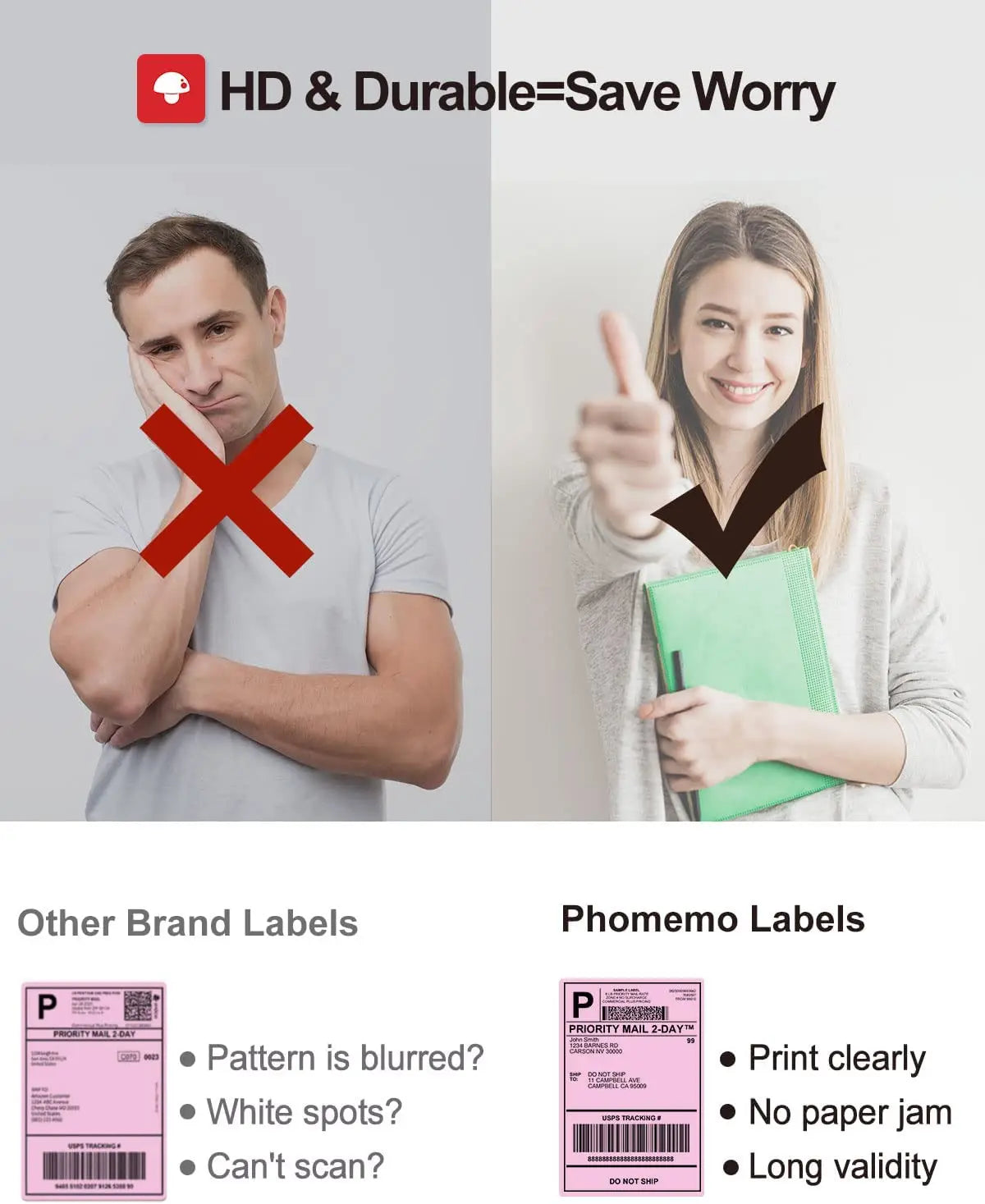 Phomemo 4x6 Thermal Labels for Shipping Label Printer - 500PCS Purple Mailing Labels 4x6 Direct Thermal Labels Fanfold BPA Free