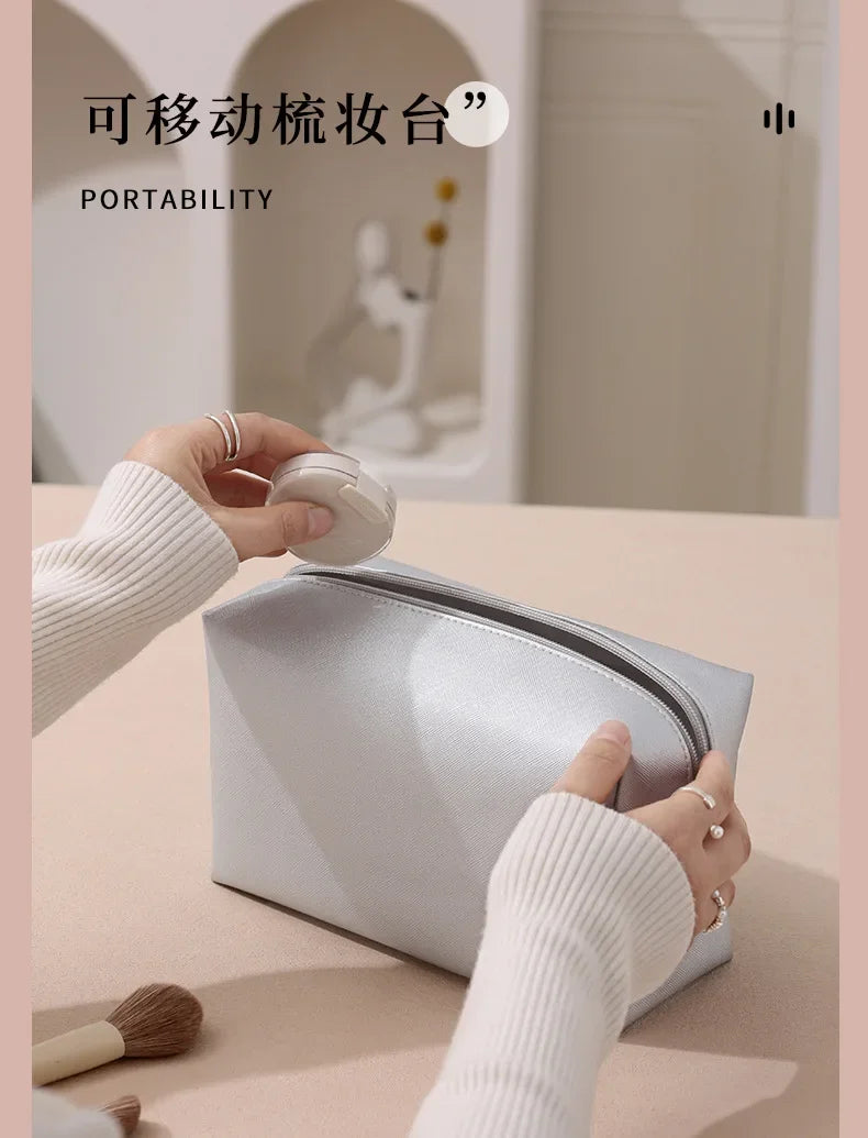 Small Makeup Bag PU Leather Travel Cosmetic Pouch Toiletry Bag for Women Portable Water-Resistant Personalized Embroidery
