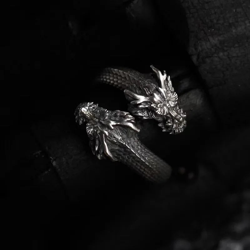 Vintage Double Headed Dragon Rings for Men Women Trend Punk Adjustable Male Ring Hip Hop Charm Accessories New Gifts Wholesale