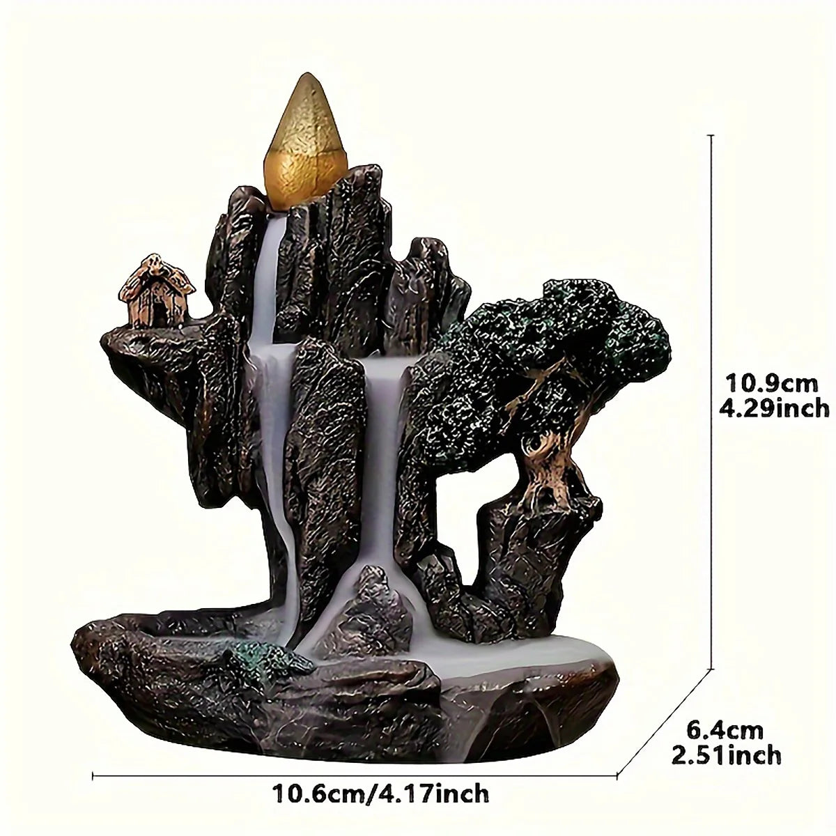1 quemador de incienso con forma de cascada, río y montaña, con reflujo, soporte para incensario de humo aromático, para manualidades caseras, más de 60 conos de incienso