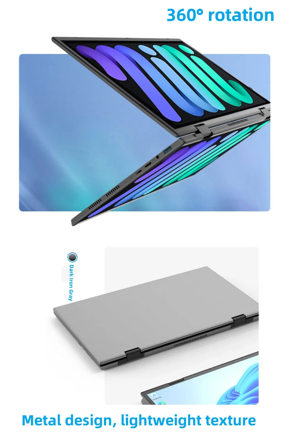 Computadora portátil con pantalla táctil dual de 14 pulgadas y 14 pulgadas, procesador Intel N95, computadora portátil para juegos, DDR4, 16 GB, 1 TB SSD