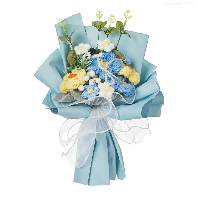 Artificial Flower Bouquets for Valentines Day, Mother Day, Crochet Flower Bouquets with Bear for Graduation Ceremony F0T4