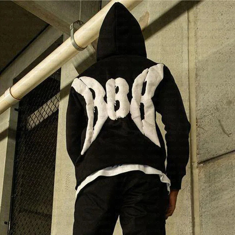 Sudadera con capucha con estampado de letras de espuma retro gótica de moda Y2K para hombre 2024, estilo hip hop callejero, estilo Harajuku, informal, holgada, con cuello redondo, de gran tamaño