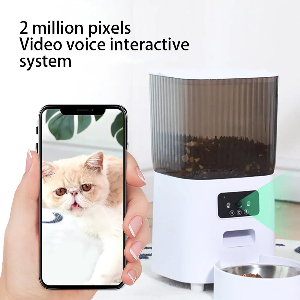 5L Pet Feeder with Camera Automatic Cat Feeder Smart Dog Food Dispenser WiFi Timing Stainless Steel Feeding Bowl(No 5V 2A Plug)