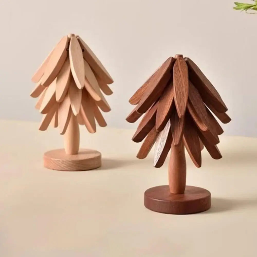 3/4PCS Anti Scald Heat Tree Design Coaster Resistant Coaster Wood Placemats Heat Insulating Mat Tree Shape Non-slip Coaster Set