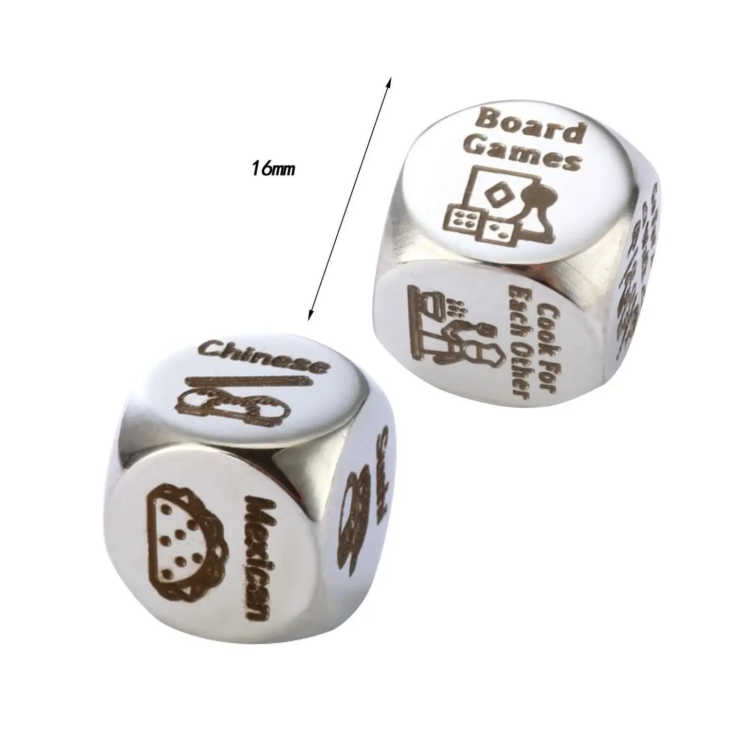 Food Dice Husband Wife Boyfriend Girlfriend Stainless Steel Valentines Gifts Dice for Wedding Birthday Anniversary Honeymoon
