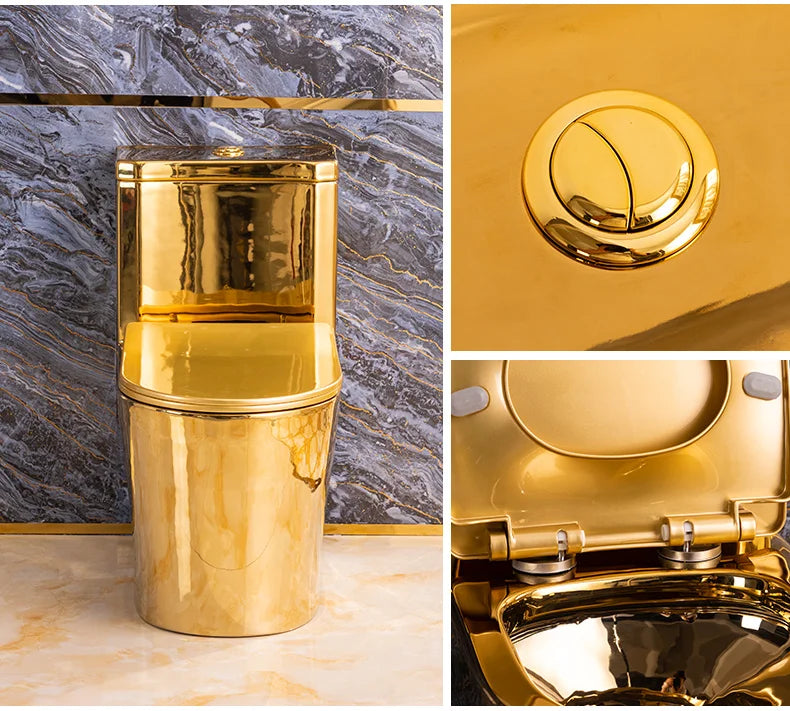Siphon Water-Saving Mute Tuhao Gold Toilet Anti-Blocking Deodorant Ceramic Electroplating Gold