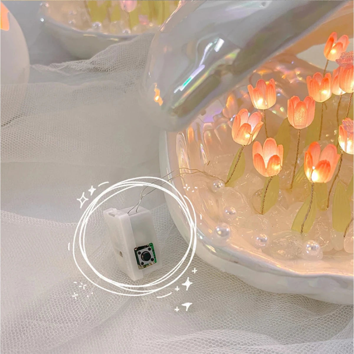 Diy Tulip Night Lamp Handmade Flower Lamp Birthday Lights Creative Home Pink/White Seashell Led Lamps Christmas Nightlight Light