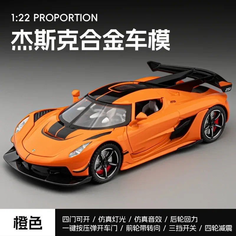 1:22 Jesko coche deportivo simulación de fundición a presión modelo de aleación de metal coche sonido luz pull back colección niños juguete regalos C359