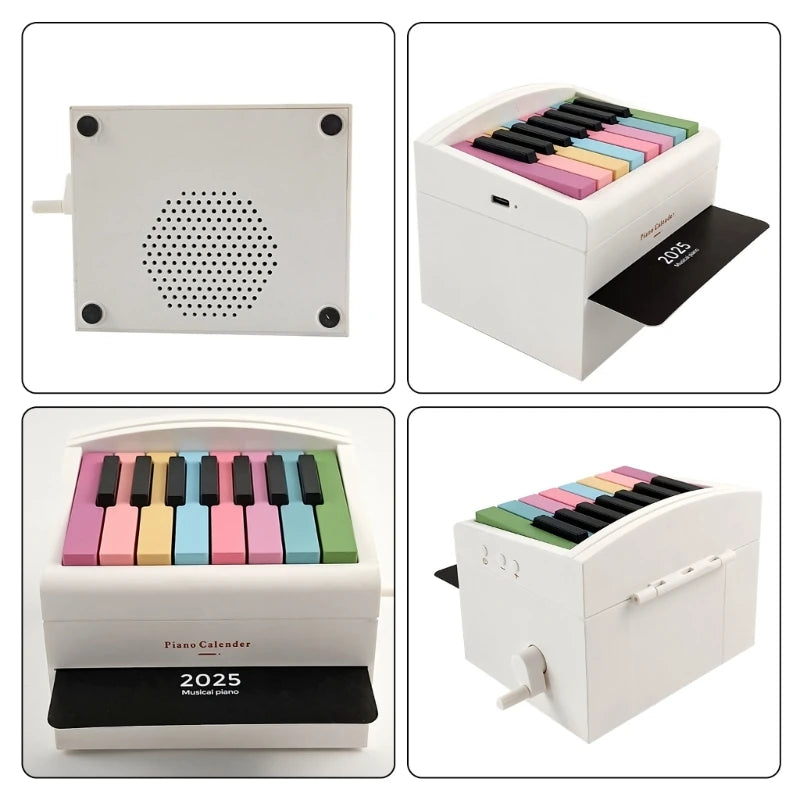 Calendario de escritorio con piano pequeño de 15 teclas para 2025 con letras de canciones y 28 tarjetas de textura plástica, adecuado para familiares y amigos