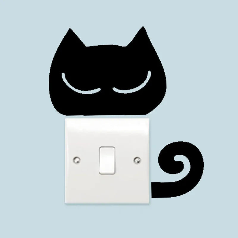 2Pcs/Set Cat switch sticker, Funny Cute Cat Switch Wall Sticker, Art Wall Stickers Art Murals, for Home Living Room Bedroom Deco