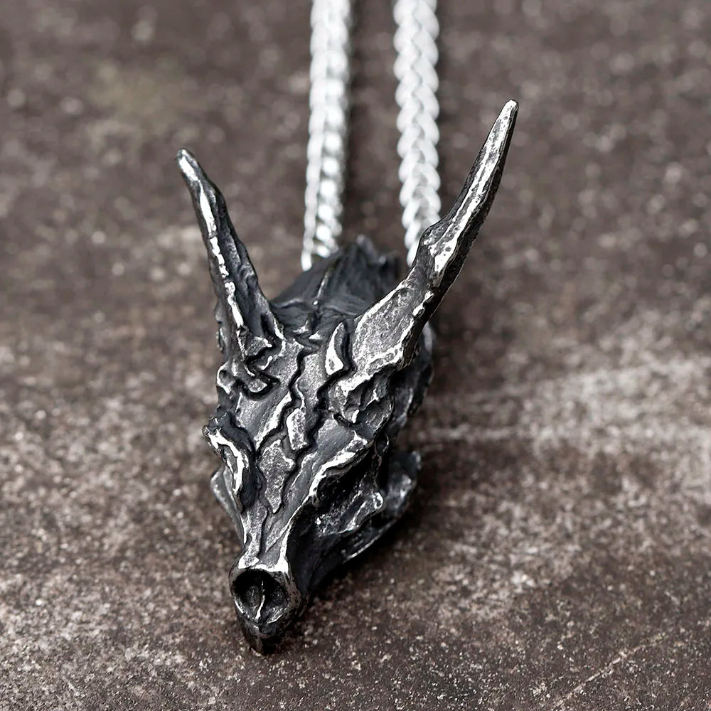 2022 New Design Charms Viking Dragon Skull Pendant Necklace Men's Fashion Biker Rock Punk Jewelry Antique Retro Chain Gift