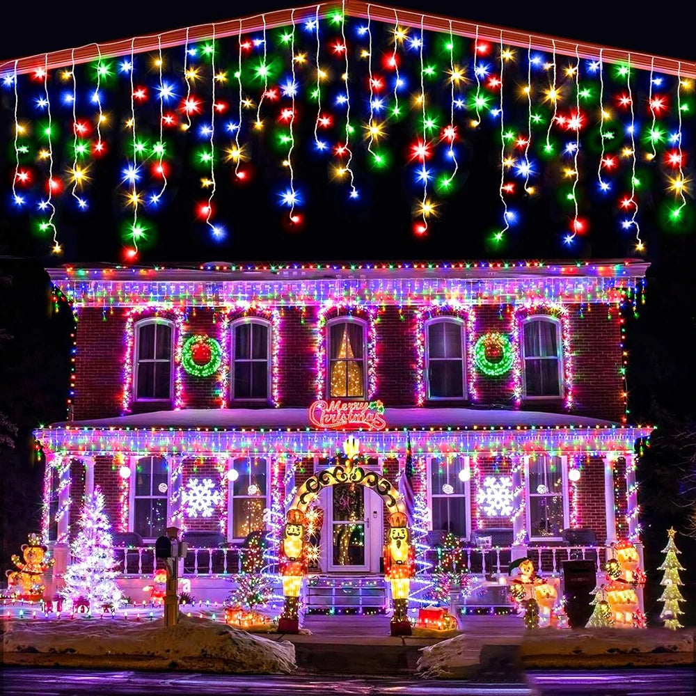 Outdoor Eaves Decoration 7.5M 160Leds Solar lcicle string Lights 8 Lighting Modes Christmas Halloween Party Holiday Lights