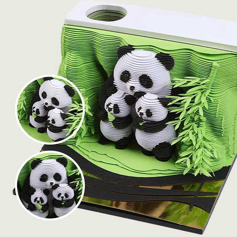 Calendario de escritorio Panda 2025 Calendario Bloc de notas Calendario de escritorio creativo Bloc de notas de bricolaje Calendario de arte 3D Tallado de papel Regalo Casa