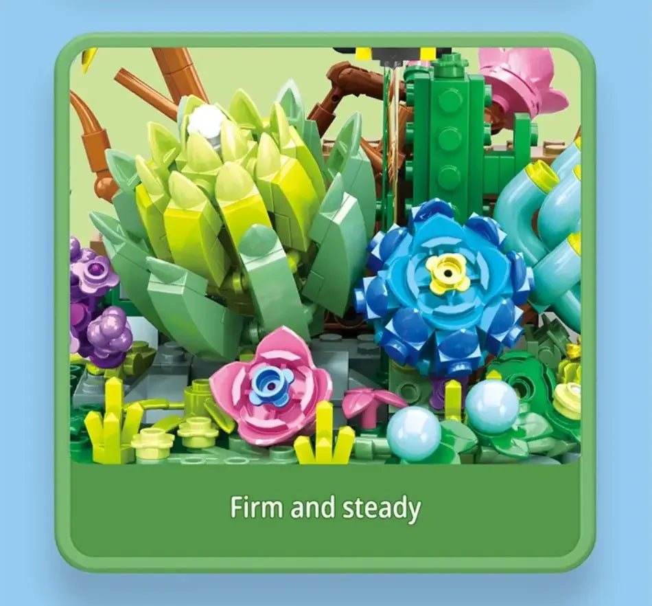 Succulent Plant Potted Building Blocks Insect Flower Model Bricks Set With Dust Cover Children's Educational Toys Adult Gifts