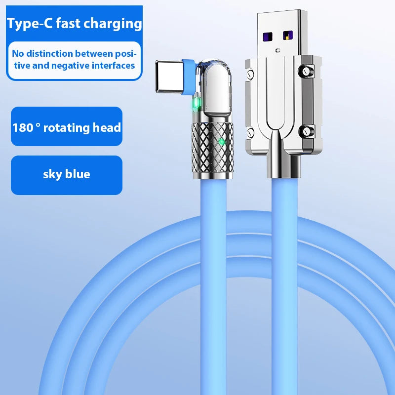 5A Super Fast Charge Type C Cable 180° Degree Rotation Elbow Cable for Xiaomi Samsung Phone Charger Liquid Silicone USB C Cable