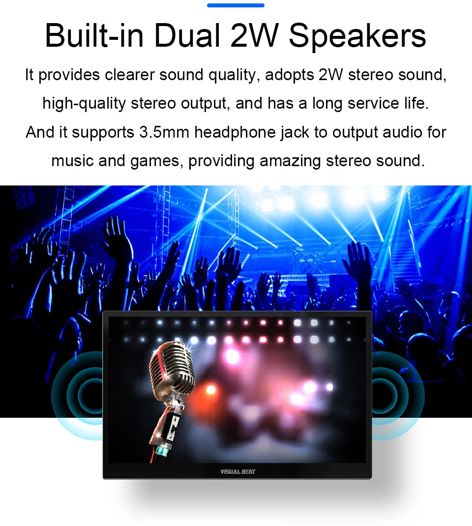Visual Beat Portable Touch Screen Monitor 17.3'' 1080P FHD IPS USB-C Display with USB 2.0, HDMI, Dual Speakers for Laptop PC