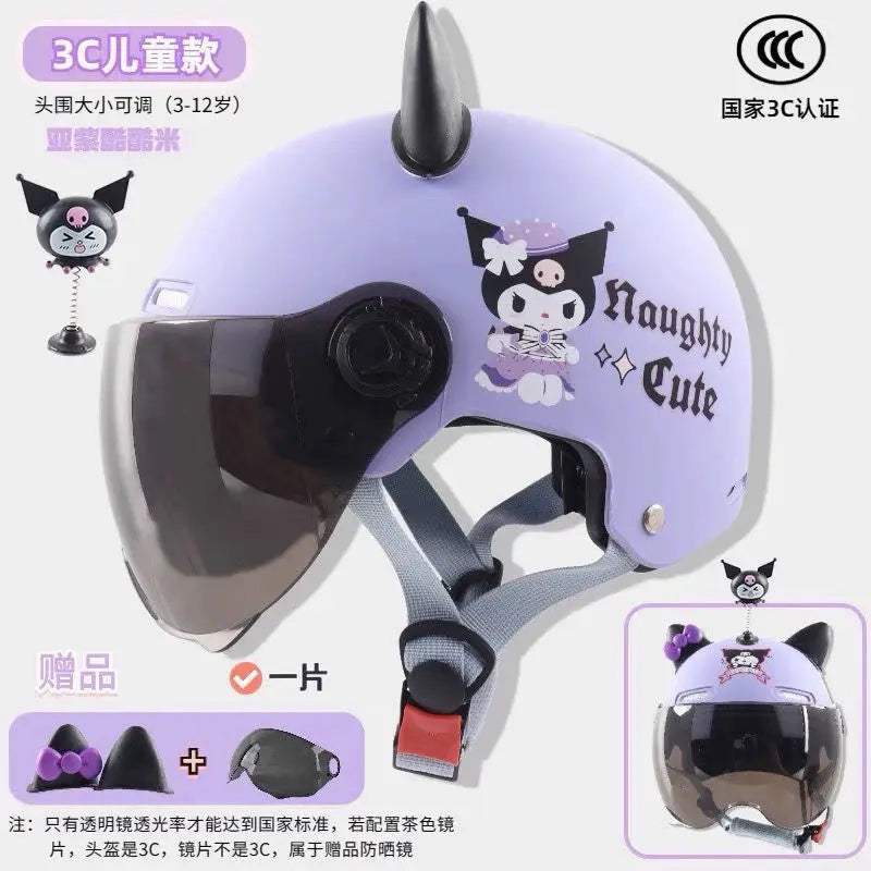 Vintage Cartoon Cute Sanrio Kuromi Helmet Electric Car Women's Summer 3C Certification Half Helmet Cute Children's Adult Helmet