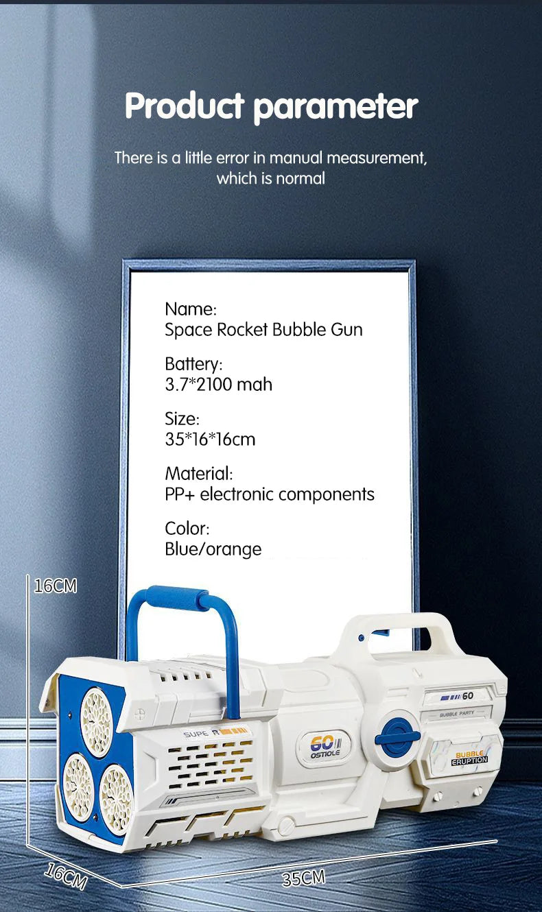 60 Holes Handheld Bubble Gun Electric Automatic Soap Bubble Machine With LED Light Outdoor Wedding Party Game Kids Toys Gifts