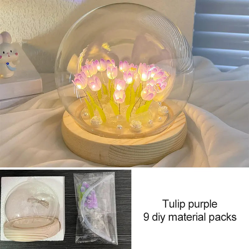 Lámpara de noche con tulipán artificial YOMDID, hecha a mano, lámpara de noche LED para dormitorio, decoración, regalos de cumpleaños y Navidad