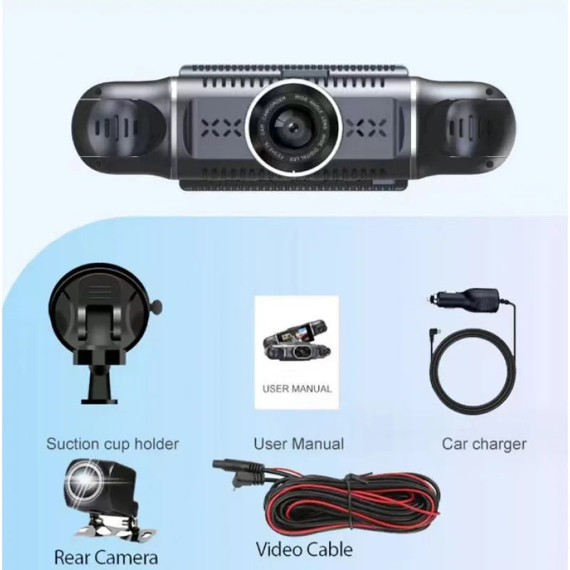3.39 Inch IPS Screen Four Lens Vehicle DVR Dashboard Video Recorder Camera Black Car Dash Cam Monitor Universal Support 4 Lens
