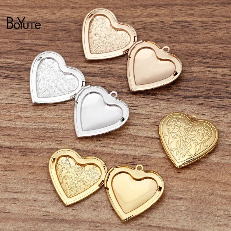 BoYuTe (10 Pieces/Lot) Metal Brass 30MM Heart Shaped Floating Locket Pendant Can Open Photo Locket Jewelry Accessories